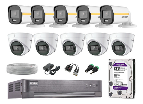 Cámaras Seguridad Kit 10 Hikvision 1080p Colorvu Noche Color