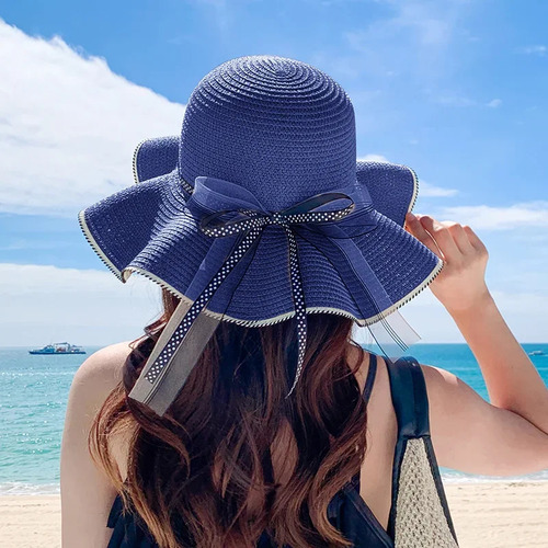 Sombrero De Paja Con Protección Solar De Ala Ancha Para Muje
