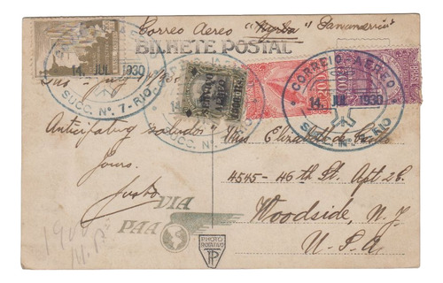 1930 Postal Rio Janeiro - Mvd Via Panamerican Con 4 Sellos 