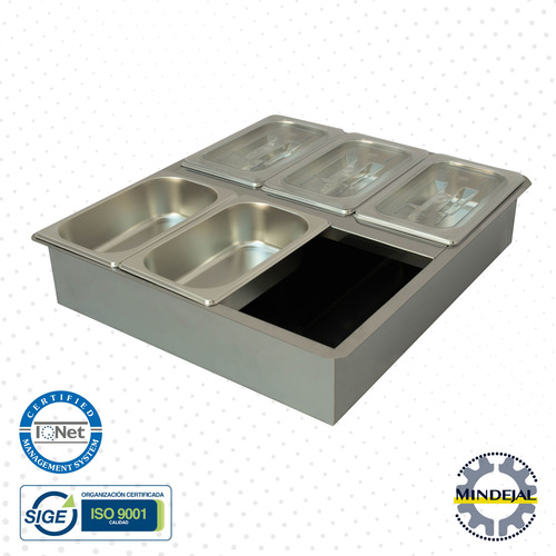 Charola Fría O Baño Maria Con 6 Insertos Acero Inoxidable