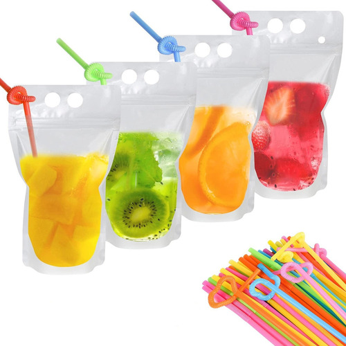 100 Bolsas De Bebidas Con 100 Pajitas Para Bebidas Bolsas