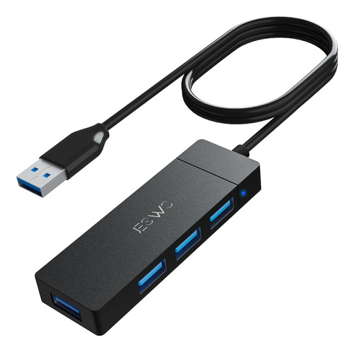 JESWO 4 Puertos Hub USB 3.0 de 5Gbps OTG Ultra Delgado Portátil | Cable 2ft/60cm