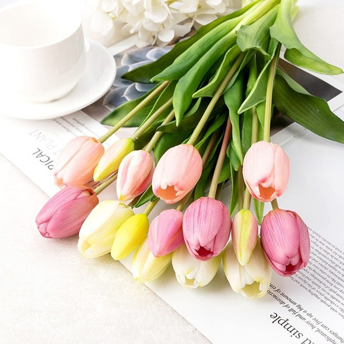 5pcs Realistic Soft Glue Tulip Faux Decoration