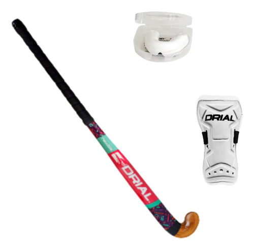 Kit Palo Hockey Madera + Canillera + Protector Bucal Junior