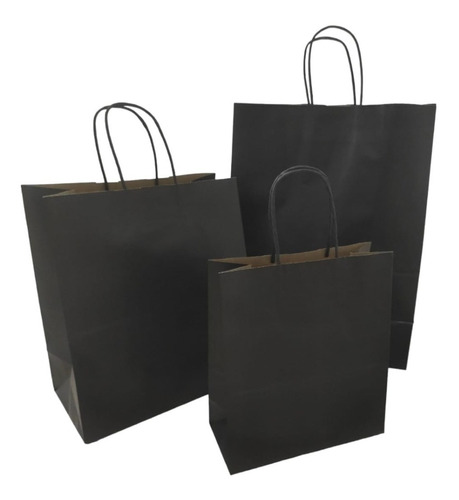 Bolsas Papel Kraft Negra,  32x17x42 Cms Con Manilla, 50 Und