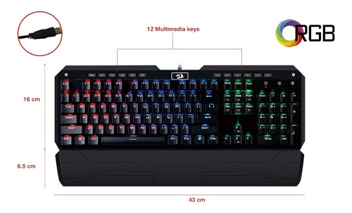 Teclado Gamer Mecánico Panel Aluminio Redragon Indrah K555