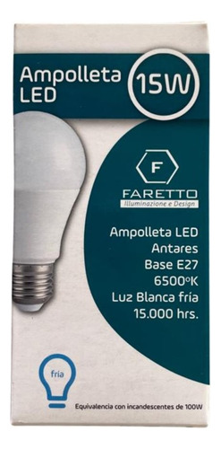 Pack 10 Ampolleta Led 15w E27 Luz Fría 6500k Faretto