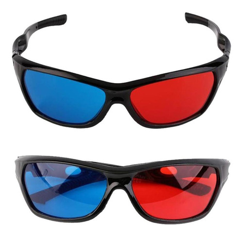 2x Gafas 3d Azules Rojas Con Marco Negro Compatible Con Dvd