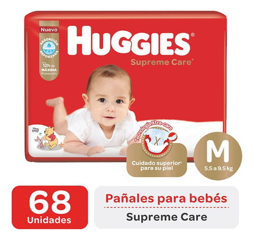 68 Pañales Huggies Supreme Talle M - Mediano (5,5 A 9,5 Kg)