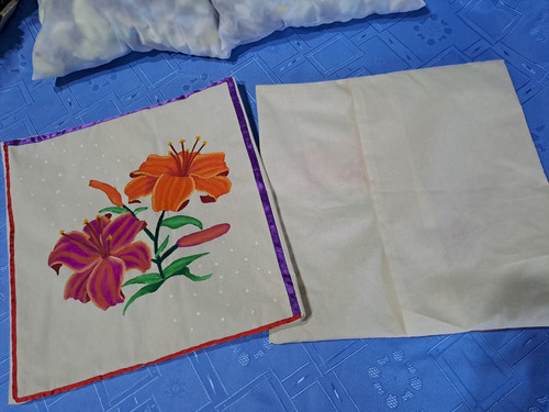 Almohadones Pintados A Mano Con Flores 38x38cm Lirios