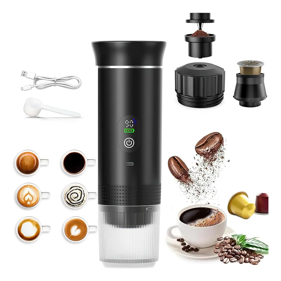 Máquina de Café Expresso Portátil 3 em 1 Quente e Fria para Cápsulas e Pó