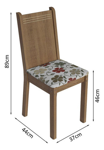 Sala De Jantar Mesa Tampo De Vidro 4 Cadeiras Espanha Madesa Cor Rustic/hibiscos