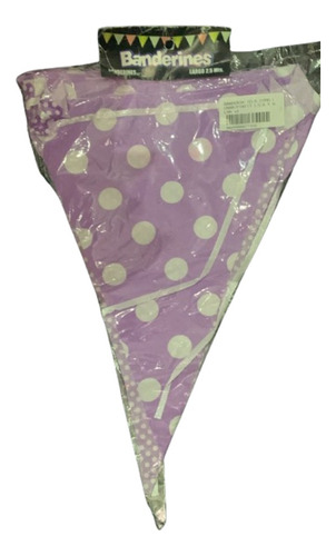 Banderin Triangular Tela 2,5 M Lila Con Lunar Y Pint Blancas