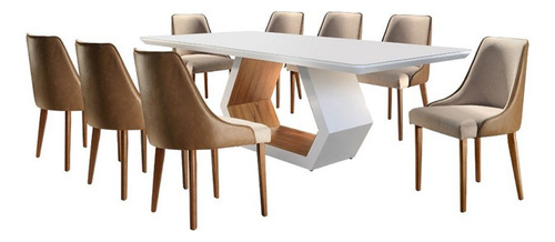 Mesa De Jantar Madeira Maciça Sarah E 8 Cadeiras Roma Df