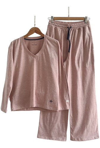 Pijama Mujer Largo Rosa Algodon Pima Mulamie