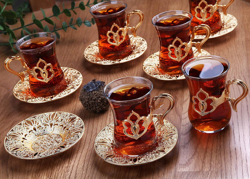 Lamodahome Turkish Arabic Tea Glasses Set Of 6 With Gold ...