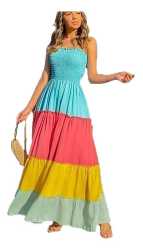 vestido colorido longo