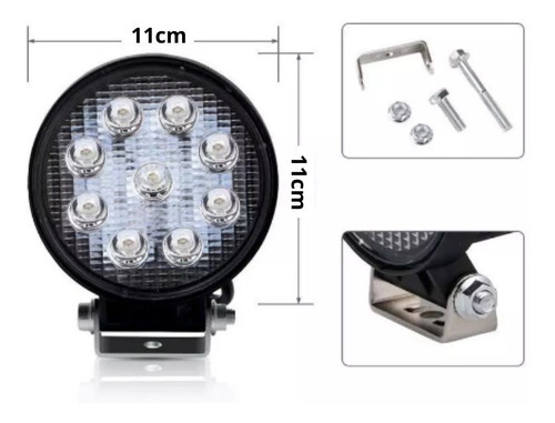 Imagen 3 de 10 de Faro Led 9 Auxiliar Redondo 27w Camión Agro 4x4