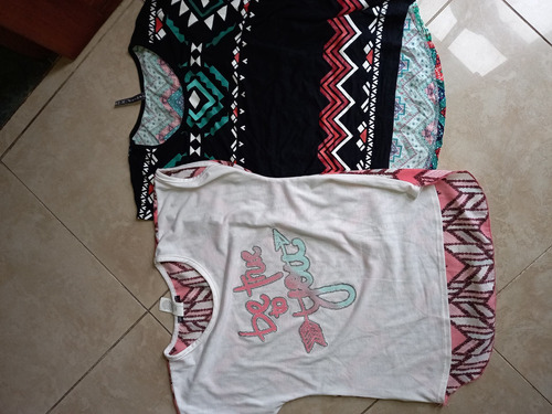 2 Remeras  Estampadas( Tipo Blusitas De Fibran En T: 12 Niña