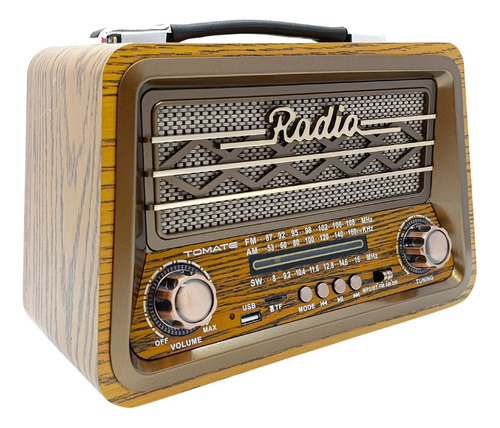 Rádio Bateria Retrô Portátil Fm Am Sw Bluetooth Usb Cor Amadeirado