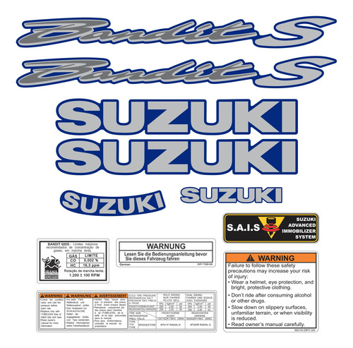 Kit Jogo Adesivo Suzuki Bandit 600s 2003 Azul Szb600s01 Fgc