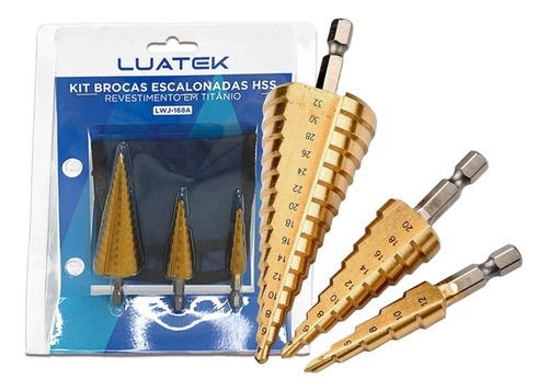 Jogo De Brocas Escalonada Kit Com 3 Brocas Profissional