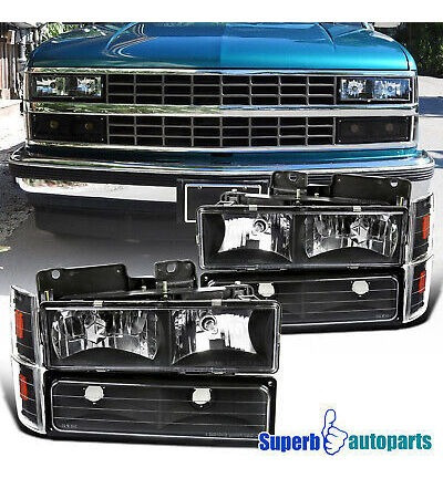 Fits 1988-1993 C10 C/k Suburban 1500 2500 Black Headligh Spa