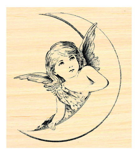 Sello Goma Estilo Vintage Angel On Moon P51