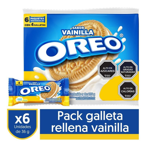 Imagen 1 de 1 de Oreo Galletas De Vainilla Rellenas Sabor Vainilla 6 X 36 Gr