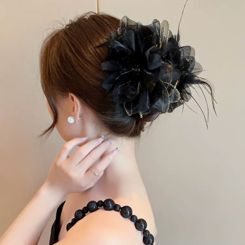 Clip De Pluma Elegante Con Flor Para El Cabello 2023