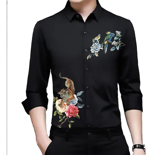 Camisa negra con flores hombre hotsell