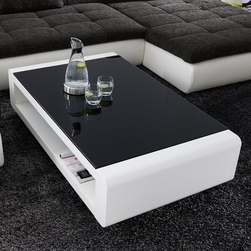 Mesa De Centro Poliuretano Y Vidrio Negro Ref: Solei