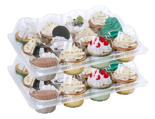 12 Piezas Contenedores De Plástico Para 12 Cupcakes