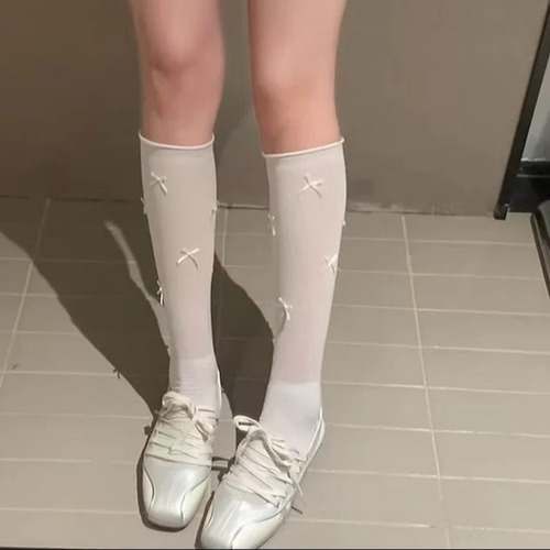 Calcetines Largos De Verano Para Mujer, Medias Con Lazo, Cal