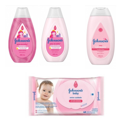Kit Johnson's Baby Shampoo + Condicio. + Hidratante + Lenço