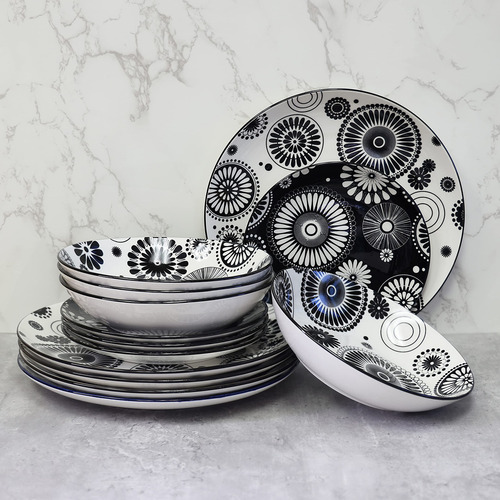 Vajilla Porcelana Decorada Con Lunares Resistente Y Apta Mic
