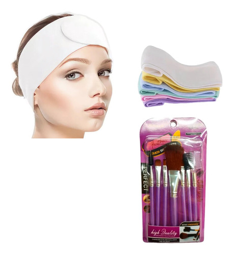 Set Maquillaje Vincha Skincare Con Velcro + Set X7u Brochas 