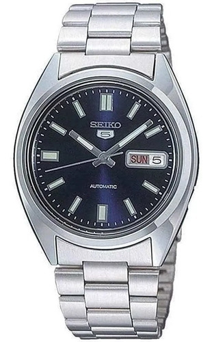 Reloj Hombre Seiko 5 Automático Colores Surtidos/relojesymas Correa Azul Xs77k Bisel Plateado Fondo Azul