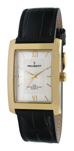 Reloj Hombre Peugeot 2033g Cuarzo 30mm Pulso Negro En Cuero