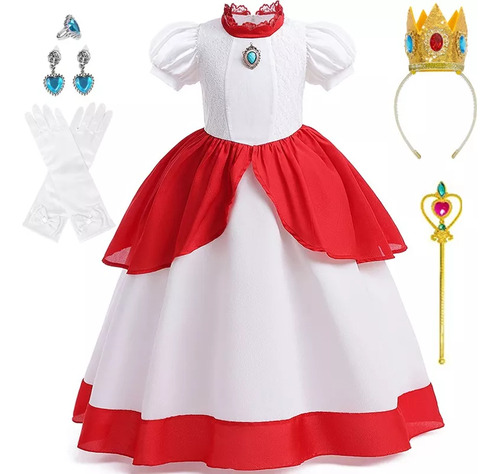 Vestido De Cosplay De Princesa Daisy Para Niñas