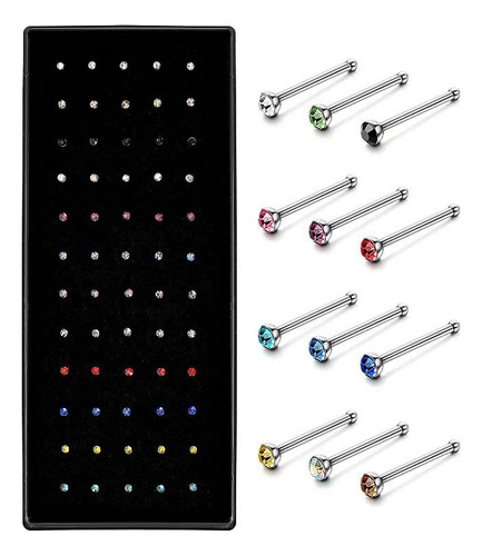 10 Piercing Aretes Para Nariz Nostril Diamantes Recto Color