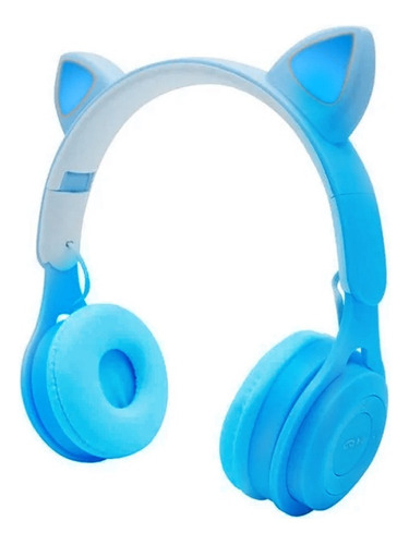 Audífonos Oreja De Gato Bluetooth Y Luces Color Azul