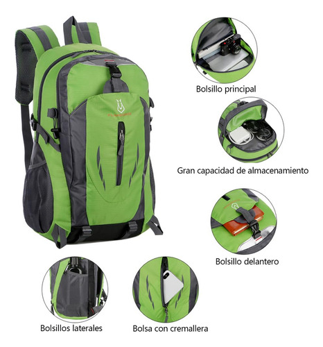 Mochila De Senderismo 40l Impermeable Transpirable Ligera