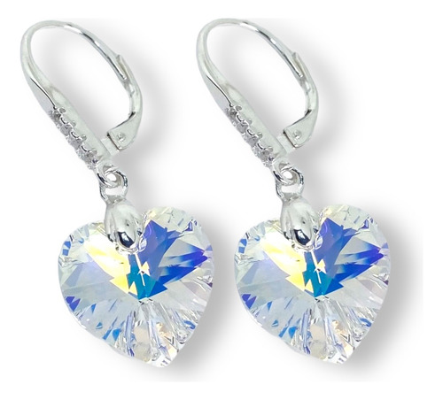 Aros Corazón De Cristal Grandes Y Plata 925