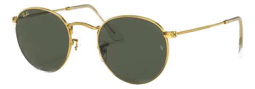 Arm. Solar Ray-ban Round Metal 0rb3447 Hombre Prot Uv 3 Color 919631 Lente Verde Varilla Oro Armazón Oro Diseño Protección UV