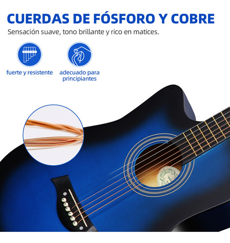 Guitarra Clásica Bigview 38in para Diestros Color Azul Abs Mate