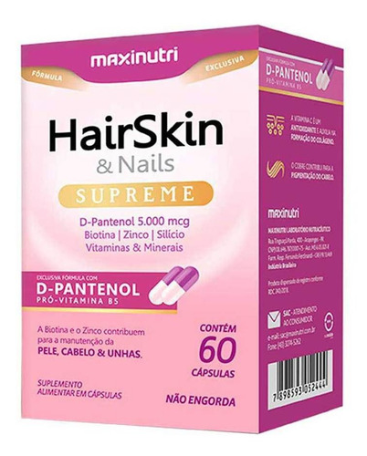 Hairskin & Nails Supreme Para Pele/cabelo 60 Cáps Maxinutri