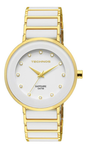 Relógio Feminino Technos Ceramic Branco  Cor da correia Dourada e Branca Cor do bisel Dourado e Branco
