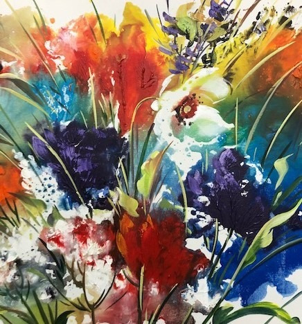 Imagem 4 de 6 de Obra/quadro Acrílico S/tela Painel Flor Espatuladas 50x60cm