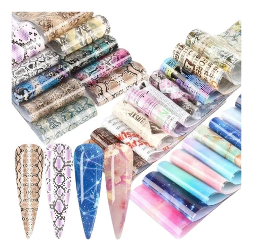 50pcs Pegatinas Uñas Foil Transfer Láminas Mármol Serpentina